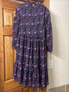 Purple Floral Long-Sleeve Tiered Dress